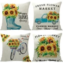 REGALI 4 Pcs Tournesol Imprimer Jeter Taie D'oreiller Housse De Coussin Maison Canapé Lit Décor 45x45 Cm (B)