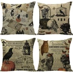 REGALOS 4 Pièces Halloween Sorcière Citrouille Housse De Coussin Impression Jeter Taie D'oreiller Taie D'oreiller Maison Canapé-lit Décor 45 X 45 Cm (C)