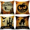 REGALI 4 Pièces Halloween Sorcière Citrouille Housse De Coussin Impression Jeter Taie D'oreiller Taie D'oreiller Maison Canapé-lit Décor 45 X 45 Cm (A)