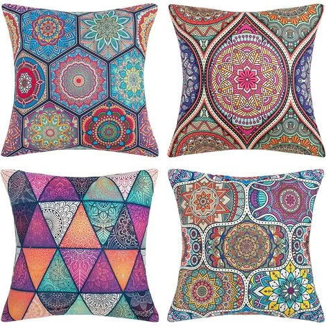 MONLY Housses De Coussin 45 X 45 Cm Taies D'oreiller Bohème Mandala Floral Taies D'oreiller Coton Lin Carré Extérieur Décoratif Moderne Hippie Art Taies D'oreiller Pour Canapé Canapé Pack De 4 1 MONLY Housses De Coussin 45 X 45 Cm Taies D'oreiller Bohème Mandala Floral Taies D'oreiller Coton Lin Carré Extérieur Décoratif Moderne Hippie Art Taies D'oreiller Pour Canapé Canapé Pack De 4