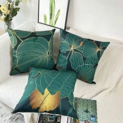 PERLE RARE Housse De Coussin 45x45 Vert Taies D'oreiller En Lin Coussins De Canapé Décoratifs Lot De 4 Jungle Vert Foncé Housses De Coussin Décoratives Moderne -France Coussin et housse de coussin Soldes Boutique 64467695 4