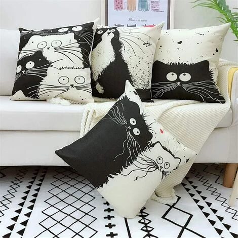 PERLE RARE Housse De Coussin 45x45, Lot De 4 Coton Et Lin Décoratif Canapé Home Decor Taie D'oreiller Super Doux Decoration Maison Salon Chambre Pour Canapé(Chat Noir) 2 PERLE RARE Housse De Coussin 45x45, Lot De 4 Coton Et Lin Décoratif Canapé Home Decor Taie D'oreiller Super Doux Decoration Maison Salon Chambre Pour Canapé(Chat Noir) – Image 2