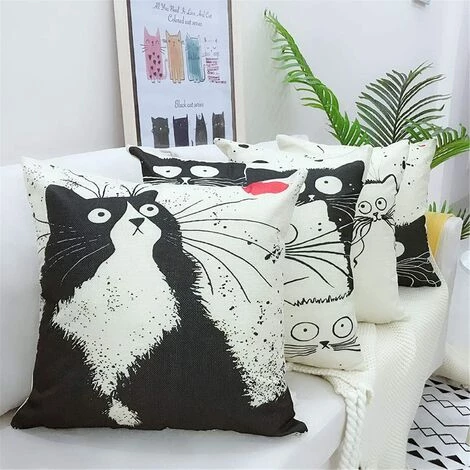 PERLE RARE Housse De Coussin 45x45, Lot De 4 Coton Et Lin Décoratif Canapé Home Decor Taie D'oreiller Super Doux Decoration Maison Salon Chambre Pour Canapé(Chat Noir) 3 PERLE RARE Housse De Coussin 45x45, Lot De 4 Coton Et Lin Décoratif Canapé Home Decor Taie D'oreiller Super Doux Decoration Maison Salon Chambre Pour Canapé(Chat Noir) – Image 3