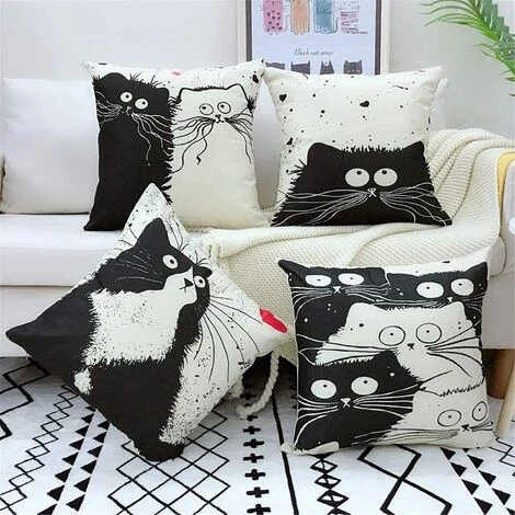 PERLE RARE Housse De Coussin 45x45, Lot De 4 Coton Et Lin Décoratif Canapé Home Decor Taie D'oreiller Super Doux Decoration Maison Salon Chambre Pour Canapé(Chat Noir) 4 PERLE RARE Housse De Coussin 45x45, Lot De 4 Coton Et Lin Décoratif Canapé Home Decor Taie D'oreiller Super Doux Decoration Maison Salon Chambre Pour Canapé(Chat Noir) – Image 4