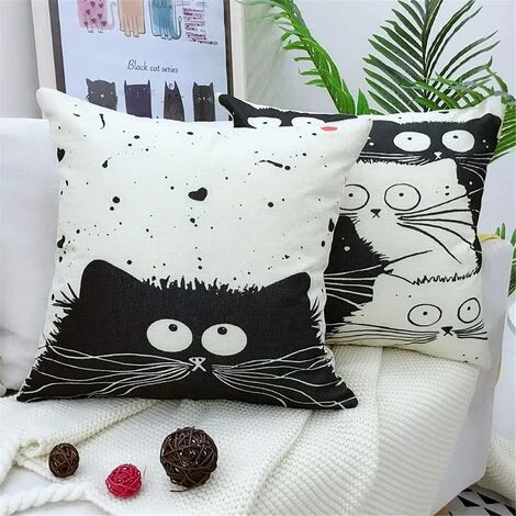 PERLE RARE Housse De Coussin 45x45, Lot De 4 Coton Et Lin Décoratif Canapé Home Decor Taie D'oreiller Super Doux Decoration Maison Salon Chambre Pour Canapé(Chat Noir) 5 PERLE RARE Housse De Coussin 45x45, Lot De 4 Coton Et Lin Décoratif Canapé Home Decor Taie D'oreiller Super Doux Decoration Maison Salon Chambre Pour Canapé(Chat Noir) – Image 5