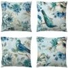PERLE RARE Extérieur Housse De Coussin, Lot De 4 Imperméable Fleurs Bleues Et Oiseaux Motif Canapé Taie D'oreiller Pour Patio Jardin Salon Chambre Décoration, 45x45cm