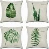 PERLE RARE Lot De 4 Housse De Coussin 45 X 45 Cm Polyester Et Lin Décoratif Taie D'oreiller De Voiture Canapé Maison Décor Housses De Coussin (Feuille Verte Simple)