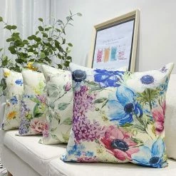 PERLE RARE Housse De Coussin 45x45, Lot De 4 Coton Et Lin Décoratif Canapé Home Decor Taie D'oreiller Super Doux Decoration Maison Salon Chambre Pour Canapé（Herbe De Chrysanthème） -France Coussin et housse de coussin Soldes Boutique 64468963 3