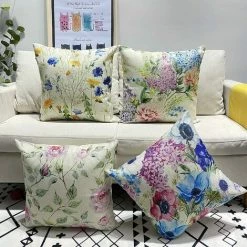 PERLE RARE Housse De Coussin 45x45, Lot De 4 Coton Et Lin Décoratif Canapé Home Decor Taie D'oreiller Super Doux Decoration Maison Salon Chambre Pour Canapé（Herbe De Chrysanthème） -France Coussin et housse de coussin Soldes Boutique 64468963 4