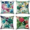 PERLE RARE 4 Pcs Housses De Coussin 45 X 45 Cm, Carré Coussin Décoratif Taie D'oreiller Canapé Housse Coussin Coton Lin Décoration Maison Pour Lit Chambre Salon Bureau Voiture Tropical Feuilles Fleurs Motif
