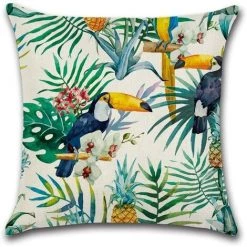 PERLE RARE 4 Pcs Housses De Coussin 45 X 45 Cm, Carré Coussin Décoratif Taie D'oreiller Canapé Housse Coussin Coton Lin Décoration Maison Pour Lit Chambre Salon Bureau Voiture Tropical Feuilles Fleurs Motif -France Coussin et housse de coussin Soldes Boutique 64473257 4