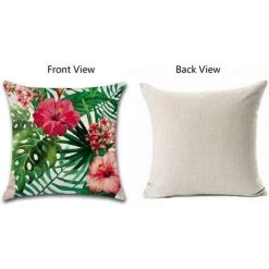 PERLE RARE 4 Pcs Housses De Coussin 45 X 45 Cm, Carré Coussin Décoratif Taie D'oreiller Canapé Housse Coussin Coton Lin Décoration Maison Pour Lit Chambre Salon Bureau Voiture Tropical Feuilles Fleurs Motif -France Coussin et housse de coussin Soldes Boutique 64473257 5