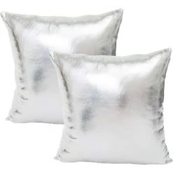 PERLE RARE Housse De Coussin Polyester Et Chiffon Flash Brillant De Couleur Unie Taie D'oreiller Pour Canapé Maison Salon Chambre Décoration D'intérieur, 45x45cm, Ensemble De 2 Pièces(Flash｜Argent)