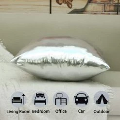 PERLE RARE Housse De Coussin Polyester Et Chiffon Flash Brillant De Couleur Unie Taie D'oreiller Pour Canapé Maison Salon Chambre Décoration D'intérieur, 45x45cm, Ensemble De 2 Pièces(Flash｜Argent) -France Coussin et housse de coussin Soldes Boutique 64473266 3