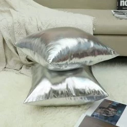 PERLE RARE Housse De Coussin Polyester Et Chiffon Flash Brillant De Couleur Unie Taie D'oreiller Pour Canapé Maison Salon Chambre Décoration D'intérieur, 45x45cm, Ensemble De 2 Pièces(Flash｜Argent) -France Coussin et housse de coussin Soldes Boutique 64473266 4