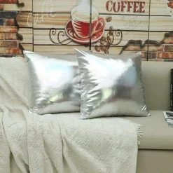 PERLE RARE Housse De Coussin Polyester Et Chiffon Flash Brillant De Couleur Unie Taie D'oreiller Pour Canapé Maison Salon Chambre Décoration D'intérieur, 45x45cm, Ensemble De 2 Pièces(Flash｜Argent) -France Coussin et housse de coussin Soldes Boutique 64473266 5