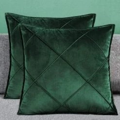 MINKUROW Housse De Coussin En Velours Simple Et Douce De Haute Qualité, Housse De Coussin Décorative Pour Canapé (45 X 45 Cm (2 Vert Foncé))