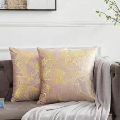 MINKUROW Housse De Coussin 45x45 Cm Velours Feuilles D'Or Housses De Coussin Pour Canapé Housse De Coussin Décoratif Coussin Pour Canapé Chambre Salon Ensemble De 2