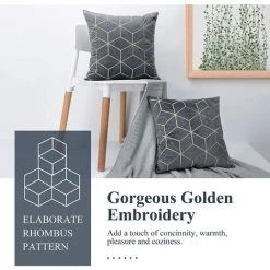 MINKUROW Housse De Coussin En Velours, Taie D'oreiller Carrée 2 Pièces Avec Motif Géométrique Brodé Doré, Taie D'oreiller Douce Housse De Coussin Pour Voiture Canapé Salon, 45 X 45 Cm - Gris -France Coussin et housse de coussin Soldes Boutique 64680881 3