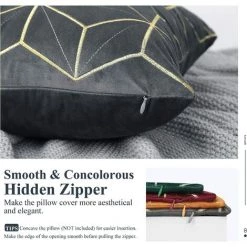 MINKUROW Housse De Coussin En Velours, Taie D'oreiller Carrée 2 Pièces Avec Motif Géométrique Brodé Doré, Taie D'oreiller Douce Housse De Coussin Pour Voiture Canapé Salon, 45 X 45 Cm - Gris -France Coussin et housse de coussin Soldes Boutique 64680881 4