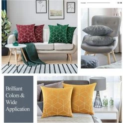 MINKUROW Housse De Coussin En Velours, Taie D'oreiller Carrée 2 Pièces Avec Motif Géométrique Brodé Doré, Taie D'oreiller Douce Housse De Coussin Pour Voiture Canapé Salon, 45 X 45 Cm - Gris -France Coussin et housse de coussin Soldes Boutique 64680881 5