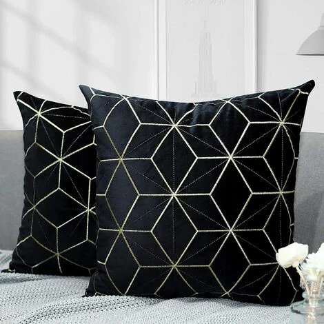 MINKUROW Housse De Coussin En Velours, 2 Pcs Taie D'Oreiller Carrée Avec Motif Géométrique Brodé Doré, Taie D'Oreiller Douce Housse De Coussin Pour Voiture Canapé Salon, 45 X 45 Cm - Noir 1 MINKUROW Housse De Coussin En Velours, 2 Pcs Taie D'Oreiller Carrée Avec Motif Géométrique Brodé Doré, Taie D'Oreiller Douce Housse De Coussin Pour Voiture Canapé Salon, 45 X 45 Cm - Noir