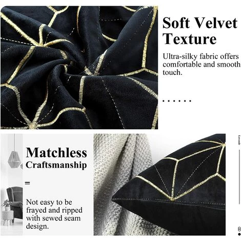 MINKUROW Housse De Coussin En Velours, 2 Pcs Taie D'Oreiller Carrée Avec Motif Géométrique Brodé Doré, Taie D'Oreiller Douce Housse De Coussin Pour Voiture Canapé Salon, 45 X 45 Cm - Noir 2 MINKUROW Housse De Coussin En Velours, 2 Pcs Taie D'Oreiller Carrée Avec Motif Géométrique Brodé Doré, Taie D'Oreiller Douce Housse De Coussin Pour Voiture Canapé Salon, 45 X 45 Cm - Noir – Image 2