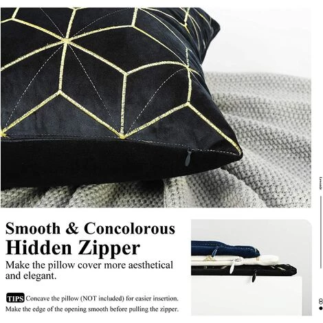 MINKUROW Housse De Coussin En Velours, 2 Pcs Taie D'Oreiller Carrée Avec Motif Géométrique Brodé Doré, Taie D'Oreiller Douce Housse De Coussin Pour Voiture Canapé Salon, 45 X 45 Cm - Noir 4 MINKUROW Housse De Coussin En Velours, 2 Pcs Taie D'Oreiller Carrée Avec Motif Géométrique Brodé Doré, Taie D'Oreiller Douce Housse De Coussin Pour Voiture Canapé Salon, 45 X 45 Cm - Noir – Image 4