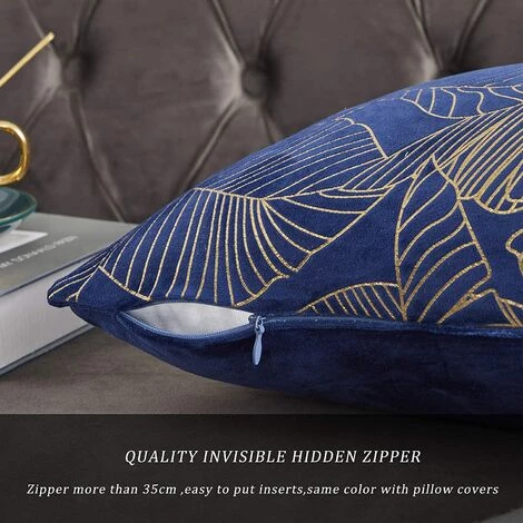 MINKUROW Housse De Coussin 30 X 50 Cm Velours Feuilles D'or Housses De Coussin Bleu Décoratif Housse De Coussin Jeter Oreiller Pour Canapé Chambre Salon Ensemble De 2 3 MINKUROW Housse De Coussin 30 X 50 Cm Velours Feuilles D'or Housses De Coussin Bleu Décoratif Housse De Coussin Jeter Oreiller Pour Canapé Chambre Salon Ensemble De 2 – Image 3
