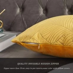 MINKUROW Housse De Coussin 45 X 45 Cm Velours Feuilles D'or Housses De Coussin Jaune Housse De Coussin Décorative Jeter Oreiller Pour Canapé Chambre Salon Ensemble De 2 -France Coussin et housse de coussin Soldes Boutique 64682355 3