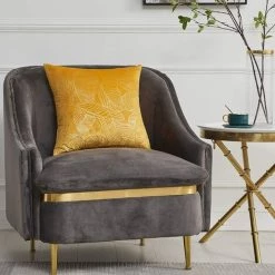 MINKUROW Housse De Coussin 45 X 45 Cm Velours Feuilles D'or Housses De Coussin Jaune Housse De Coussin Décorative Jeter Oreiller Pour Canapé Chambre Salon Ensemble De 2 -France Coussin et housse de coussin Soldes Boutique 64682355 5