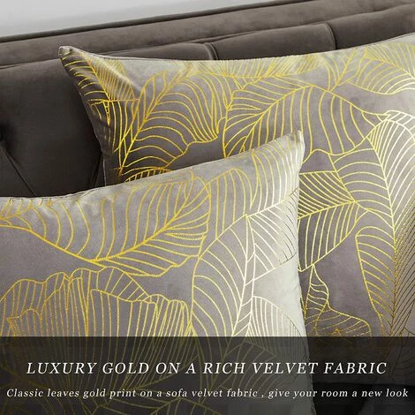 MINKUROW Housse De Coussin 50 X 50 Cm Velours Feuilles D'or Housses De Coussin Gris Décoratif Housse De Coussin Jeter Oreiller Pour Canapé Chambre Salon Ensemble De 2 2 MINKUROW Housse De Coussin 50 X 50 Cm Velours Feuilles D'or Housses De Coussin Gris Décoratif Housse De Coussin Jeter Oreiller Pour Canapé Chambre Salon Ensemble De 2 – Image 2