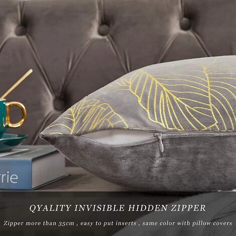 MINKUROW Housse De Coussin 50 X 50 Cm Velours Feuilles D'or Housses De Coussin Gris Décoratif Housse De Coussin Jeter Oreiller Pour Canapé Chambre Salon Ensemble De 2 3 MINKUROW Housse De Coussin 50 X 50 Cm Velours Feuilles D'or Housses De Coussin Gris Décoratif Housse De Coussin Jeter Oreiller Pour Canapé Chambre Salon Ensemble De 2 – Image 3