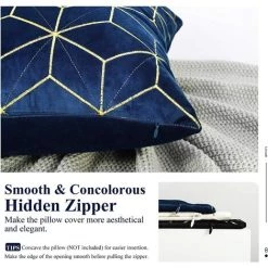 MINKUROW Housse De Coussin En Velours, 2 Pcs Taie D'oreiller Carrée Avec Motif Géométrique Brodé Doré, Taie D'oreiller Douce Housse De Coussin Pour Voiture Canapé Salon, 45 X 45 Cm - Bleu Marine -France Coussin et housse de coussin Soldes Boutique 64682555 4