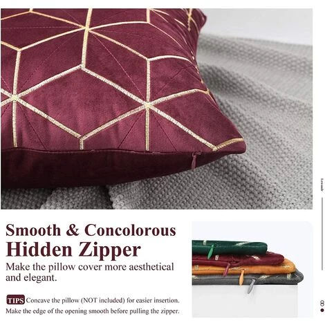 MINKUROW Housse De Coussin En Velours, 2 Pcs Taie D'Oreiller Carrée Avec Motif Géométrique Brodé Doré, Taie D'Oreiller Douce Housse De Coussin Pour Voiture Canapé Salon, 45 X 45 Cm - Bordeaux 2 MINKUROW Housse De Coussin En Velours, 2 Pcs Taie D'Oreiller Carrée Avec Motif Géométrique Brodé Doré, Taie D'Oreiller Douce Housse De Coussin Pour Voiture Canapé Salon, 45 X 45 Cm - Bordeaux – Image 2