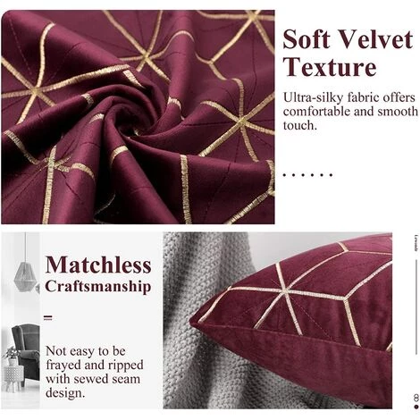 MINKUROW Housse De Coussin En Velours, 2 Pcs Taie D'Oreiller Carrée Avec Motif Géométrique Brodé Doré, Taie D'Oreiller Douce Housse De Coussin Pour Voiture Canapé Salon, 45 X 45 Cm - Bordeaux 3 MINKUROW Housse De Coussin En Velours, 2 Pcs Taie D'Oreiller Carrée Avec Motif Géométrique Brodé Doré, Taie D'Oreiller Douce Housse De Coussin Pour Voiture Canapé Salon, 45 X 45 Cm - Bordeaux – Image 3