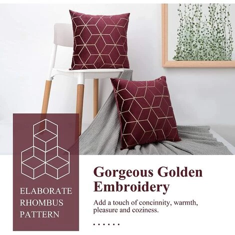 MINKUROW Housse De Coussin En Velours, 2 Pcs Taie D'Oreiller Carrée Avec Motif Géométrique Brodé Doré, Taie D'Oreiller Douce Housse De Coussin Pour Voiture Canapé Salon, 45 X 45 Cm - Bordeaux 4 MINKUROW Housse De Coussin En Velours, 2 Pcs Taie D'Oreiller Carrée Avec Motif Géométrique Brodé Doré, Taie D'Oreiller Douce Housse De Coussin Pour Voiture Canapé Salon, 45 X 45 Cm - Bordeaux – Image 4