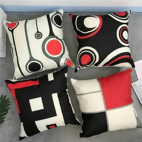 Dontodent Housse De Coussin, Lot De 4 En Coton Et Lin Moderne Noir Rouge Géométrique Modèle Décoratif Taie D'oreiller Décoration Pour Canapé Chambre Maison 45 X 45 Cm 2 Dontodent Housse De Coussin, Lot De 4 En Coton Et Lin Moderne Noir Rouge Géométrique Modèle Décoratif Taie D'oreiller Décoration Pour Canapé Chambre Maison 45 X 45 Cm – Image 2