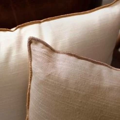 ENJOY HOME Coussin Déhoussable 40x40 Cm VEGETALIS Coton Flammé - NATUREL Finition Bourdon Doré -France Coussin et housse de coussin Soldes Boutique 64887507 3