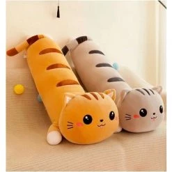 PERLE RARE Long Happy Cat Oreiller En Peluche, Animaux En Peluche Oreiller Pour Chat Mignon Oreiller De Couchage, Oreiller Doux Pour Le Corps Poupée Jouet Cadeau Pour Petite Amie Enfants (Marron, 20in/50cm) -France Coussin et housse de coussin Soldes Boutique 64904207 3