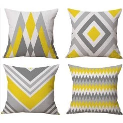 Jaune Et Gris Housse De Coussin 4 Pièces De Coton Lin Durable Coussin Taie D'oreiller 18 X 18 Pouces 45 X 45 Cm Motifs Imprimés Décoration De La Maison 56Vingt