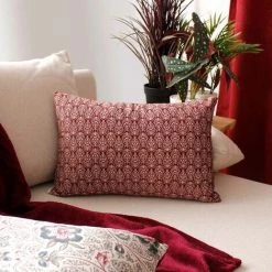 ENJOY HOME Coussin Déhoussable 30x50 Cm CAMELIA Velours Imprimé - 30 X 50 LIE DE VIN -France Coussin et housse de coussin Soldes Boutique 64994714 4