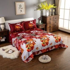 SUPERSELLER Ensemble De Literie De Noël Père Noël Housse De Couette Imprimée En Polyester 3D + 2 Taies D'oreiller + Ensemble De Draps De Lit Décorations De Chambre De Noël - Taille Queen - B - Reine
