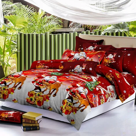 SUPERSELLER Ensemble De Literie De Noël Père Noël Housse De Couette Imprimée En Polyester 3D + 2 Taies D'oreiller + Ensemble De Draps De Lit Décorations De Chambre De Noël - Taille Queen - B - Reine 2 SUPERSELLER Ensemble De Literie De Noël Père Noël Housse De Couette Imprimée En Polyester 3D + 2 Taies D'oreiller + Ensemble De Draps De Lit Décorations De Chambre De Noël - Taille Queen - B - Reine – Image 2