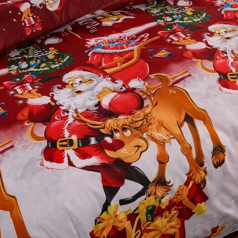 SUPERSELLER Ensemble De Literie De Noël Père Noël Housse De Couette Imprimée En Polyester 3D + 2 Taies D'oreiller + Ensemble De Draps De Lit Décorations De Chambre De Noël - Taille Queen - B - Reine 3 SUPERSELLER Ensemble De Literie De Noël Père Noël Housse De Couette Imprimée En Polyester 3D + 2 Taies D'oreiller + Ensemble De Draps De Lit Décorations De Chambre De Noël - Taille Queen - B - Reine – Image 3