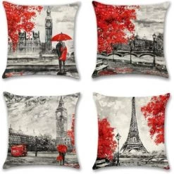 Ville Paysage Peinture à L'huile Saint Valentin Taie D'oreiller Rouge Couple Housse De Coussin Couple Romantique Maison Canapé Oreiller,HANBING -France Coussin et housse de coussin Soldes Boutique 65114362 3
