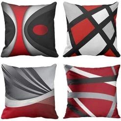 PERLE RARE 4pcs Cushion Cover 45x45cm Modern Abstract Red Striped Grey Black White Acrylic Bold Grey Decorative Pillowcase Home Decor Square Cushion Cover 18x18 Inch