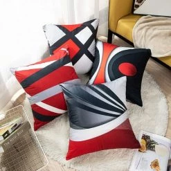 PERLE RARE 4pcs Cushion Cover 45x45cm Modern Abstract Red Striped Grey Black White Acrylic Bold Grey Decorative Pillowcase Home Decor Square Cushion Cover 18x18 Inch -France Coussin et housse de coussin Soldes Boutique 65177903 3