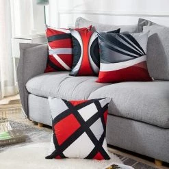 PERLE RARE 4pcs Cushion Cover 45x45cm Modern Abstract Red Striped Grey Black White Acrylic Bold Grey Decorative Pillowcase Home Decor Square Cushion Cover 18x18 Inch -France Coussin et housse de coussin Soldes Boutique 65177903 4