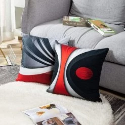 PERLE RARE 4pcs Cushion Cover 45x45cm Modern Abstract Red Striped Grey Black White Acrylic Bold Grey Decorative Pillowcase Home Decor Square Cushion Cover 18x18 Inch -France Coussin et housse de coussin Soldes Boutique 65177903 5